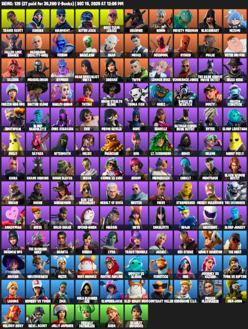 Fortnite Account ( PLAYSTATION / XBOX / PC ) (OG STW, Travis Scott, Xander, Warpaint, Astro Jack, Rose Team Leader, Deadfire, Ronin, Moisty Merman) (126 Skins)