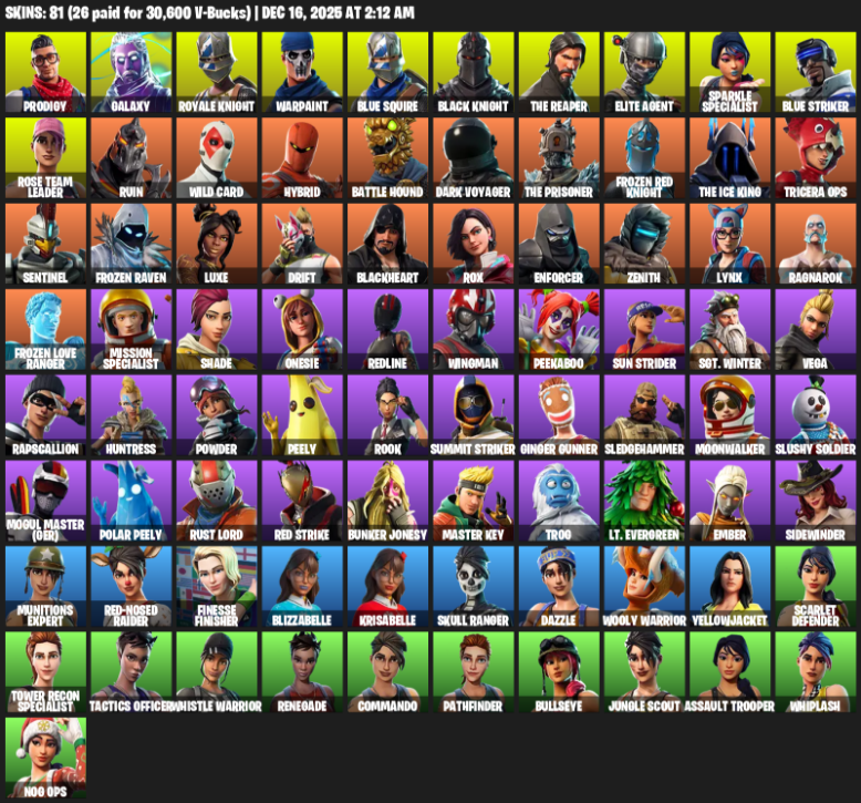 Fortnite Account ( PLAYSTATION / XBOX / PC ) (Take The L, Floss, OG STW, Black Knight, Galaxy, Sparkle Specialist, Royale Knight, The Reaper, Elite Agent) (81 Skins)