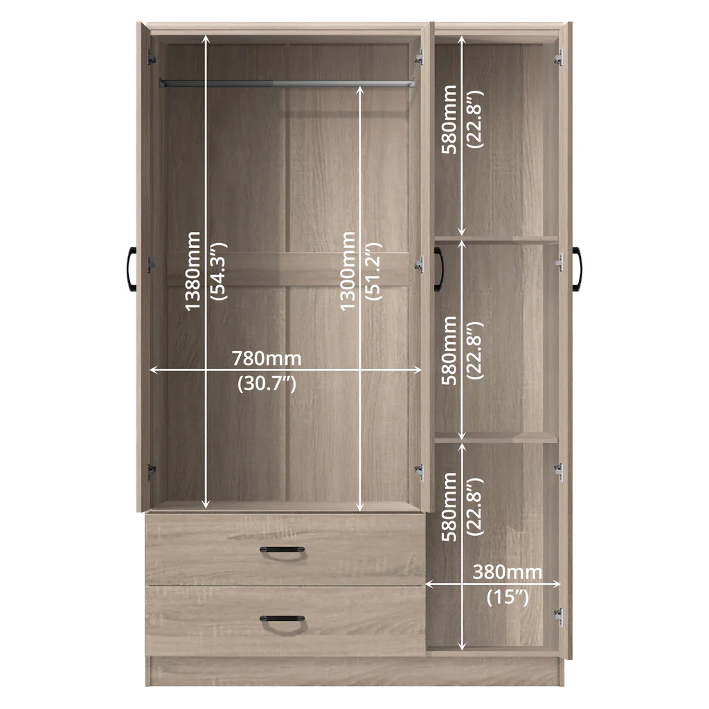 Wardrobe 3 Door + Mirror Brown — image 3