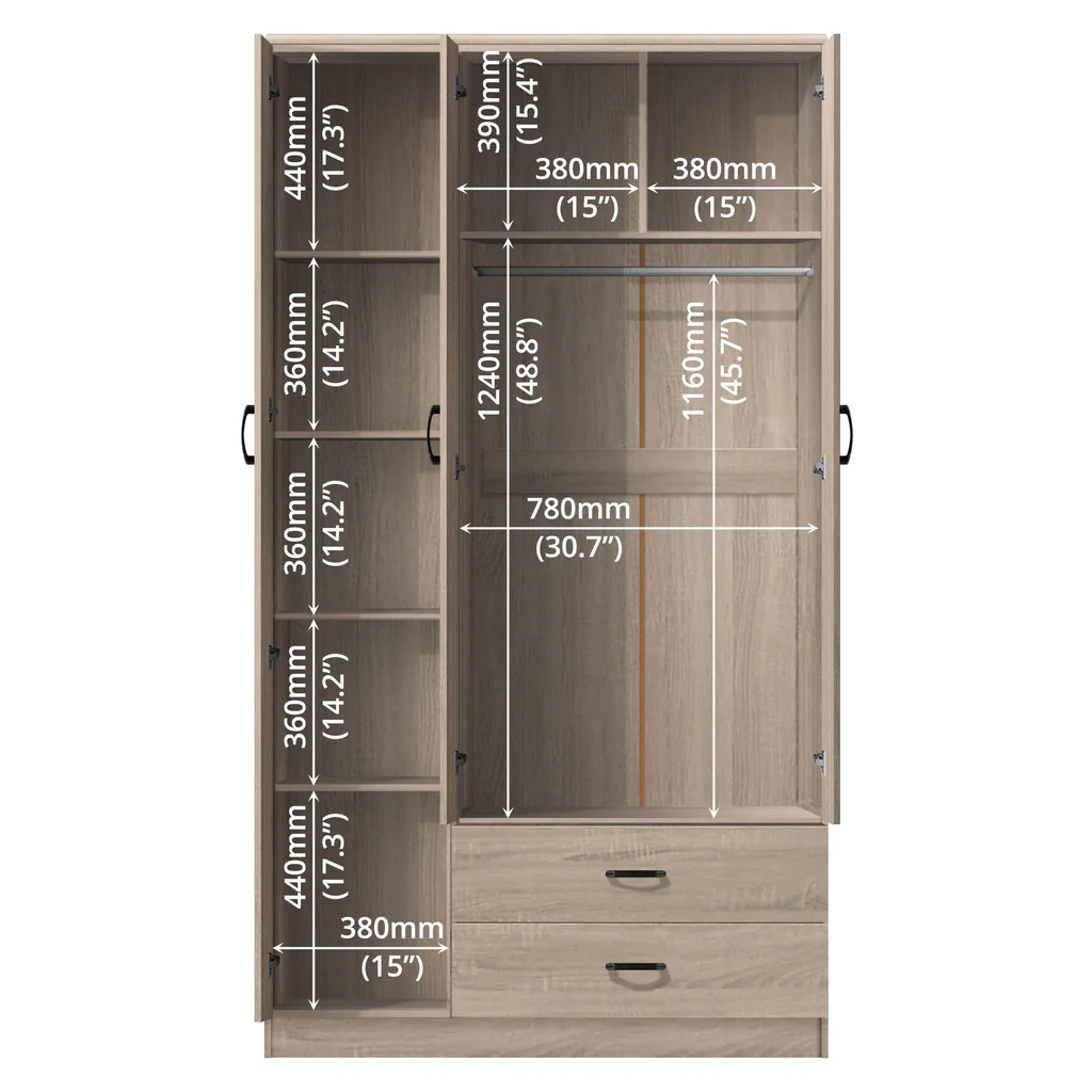 Wardrobe Brown 3 Door + 2 Drawer — image 3