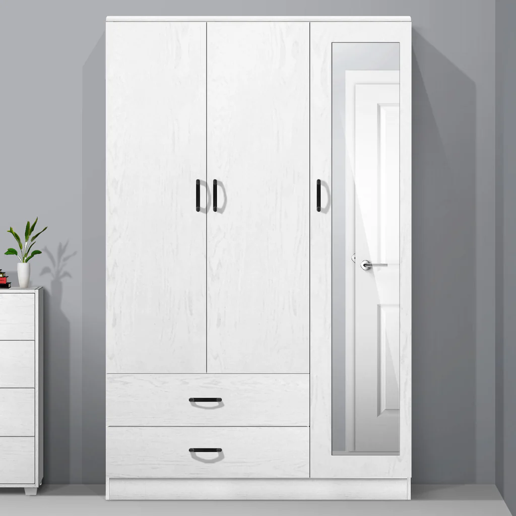 Wardrobe White 3 Door + Mirror