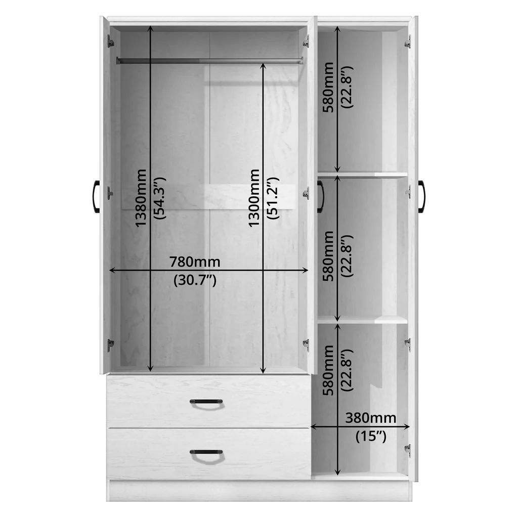 Wardrobe White 3 Door + Mirror — image 3