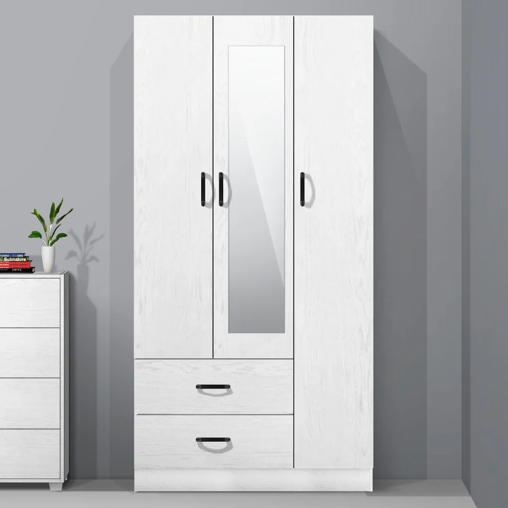 Wardrobe White 3 Doors + Mirror