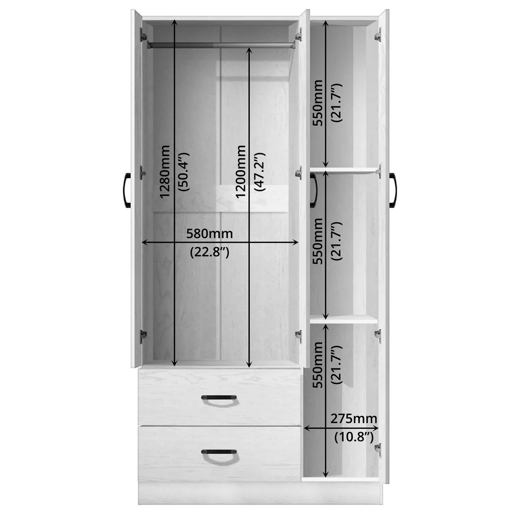 Wardrobe White 3 Doors + Mirror — image 3