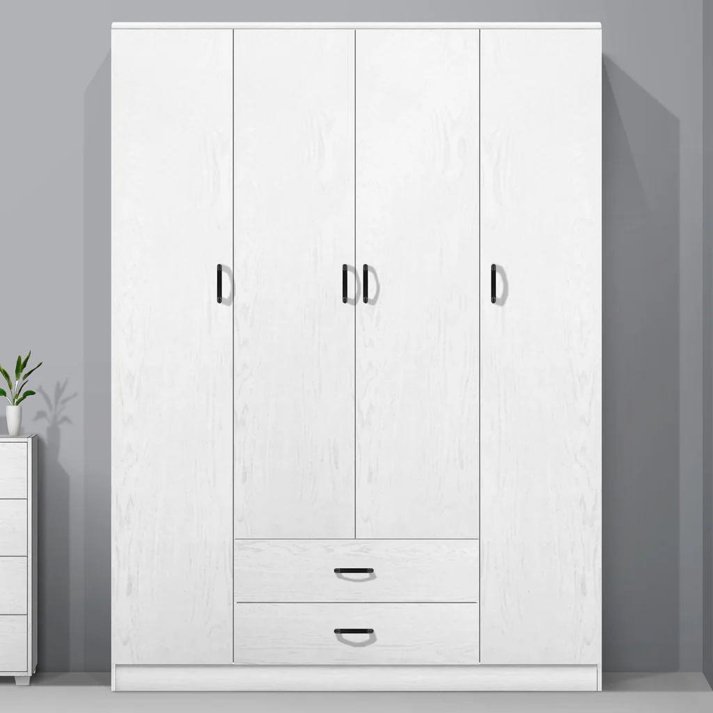 Wardrobe 4 Door + 2 Drawer White/brown