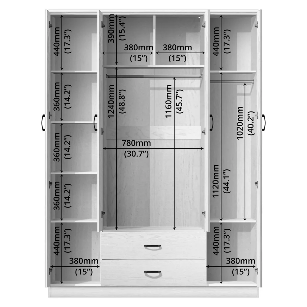 Wardrobe 4 Door + 2 Drawer White/brown — image 3
