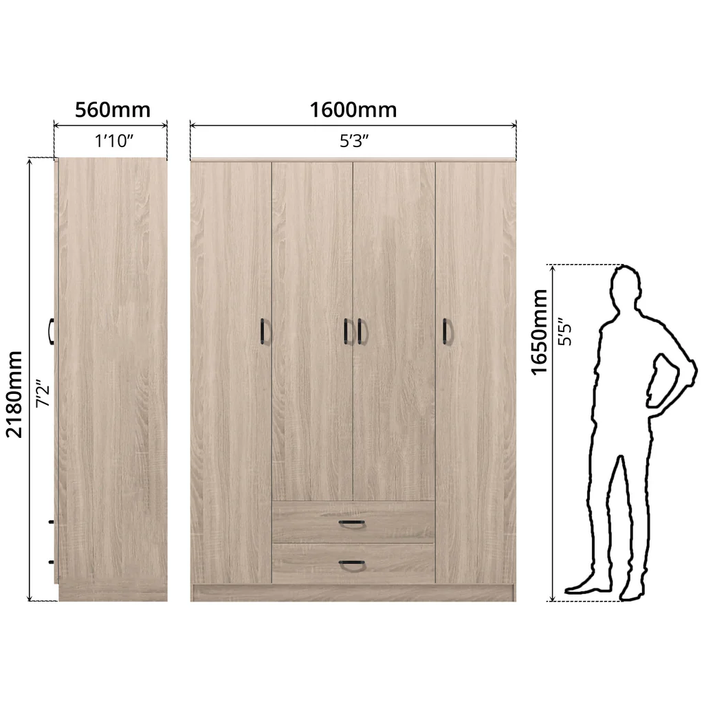 Wardrobe 4 Door + 2 Drawer White/brown — image 6