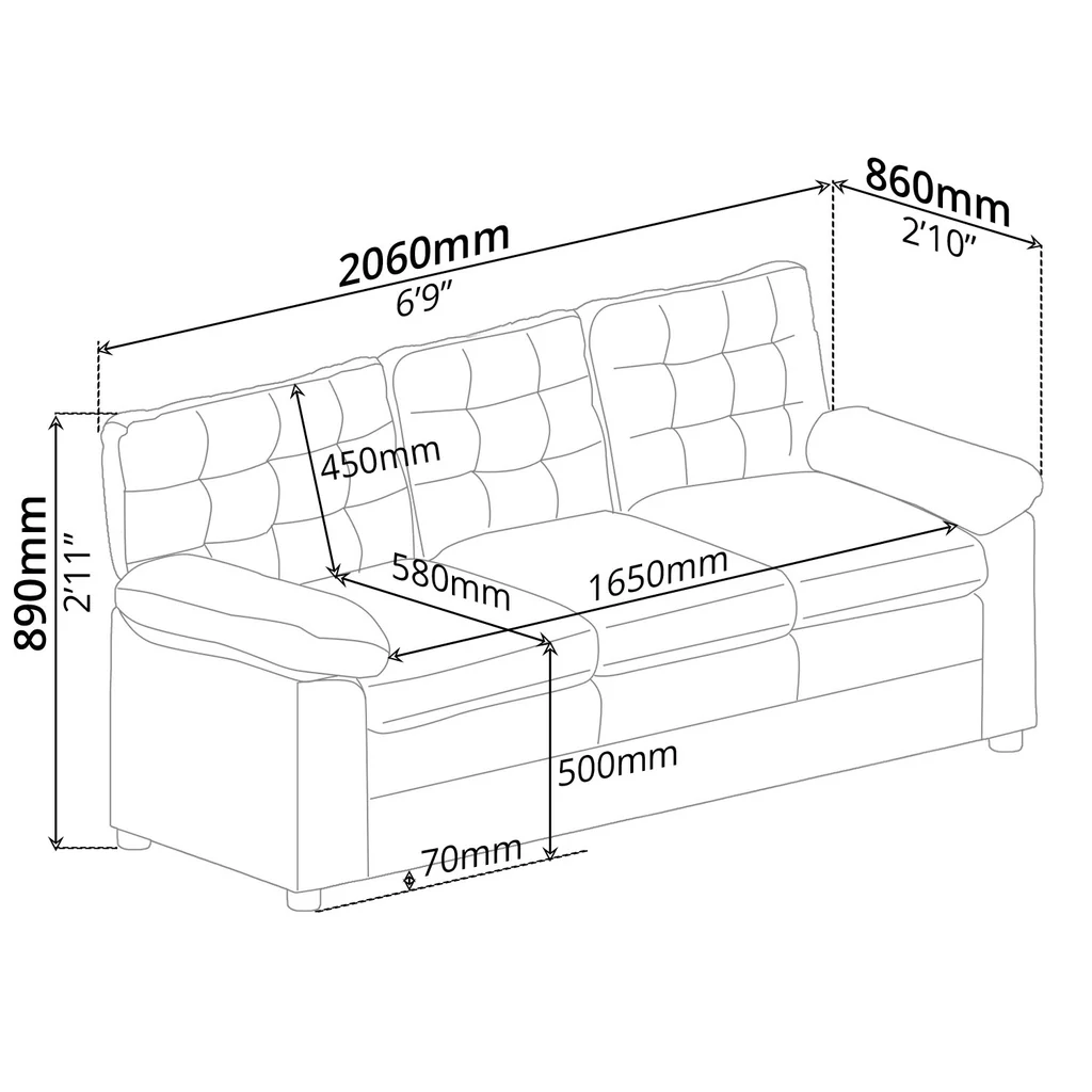 3 Seater Sofa Fabric Brown — image 4