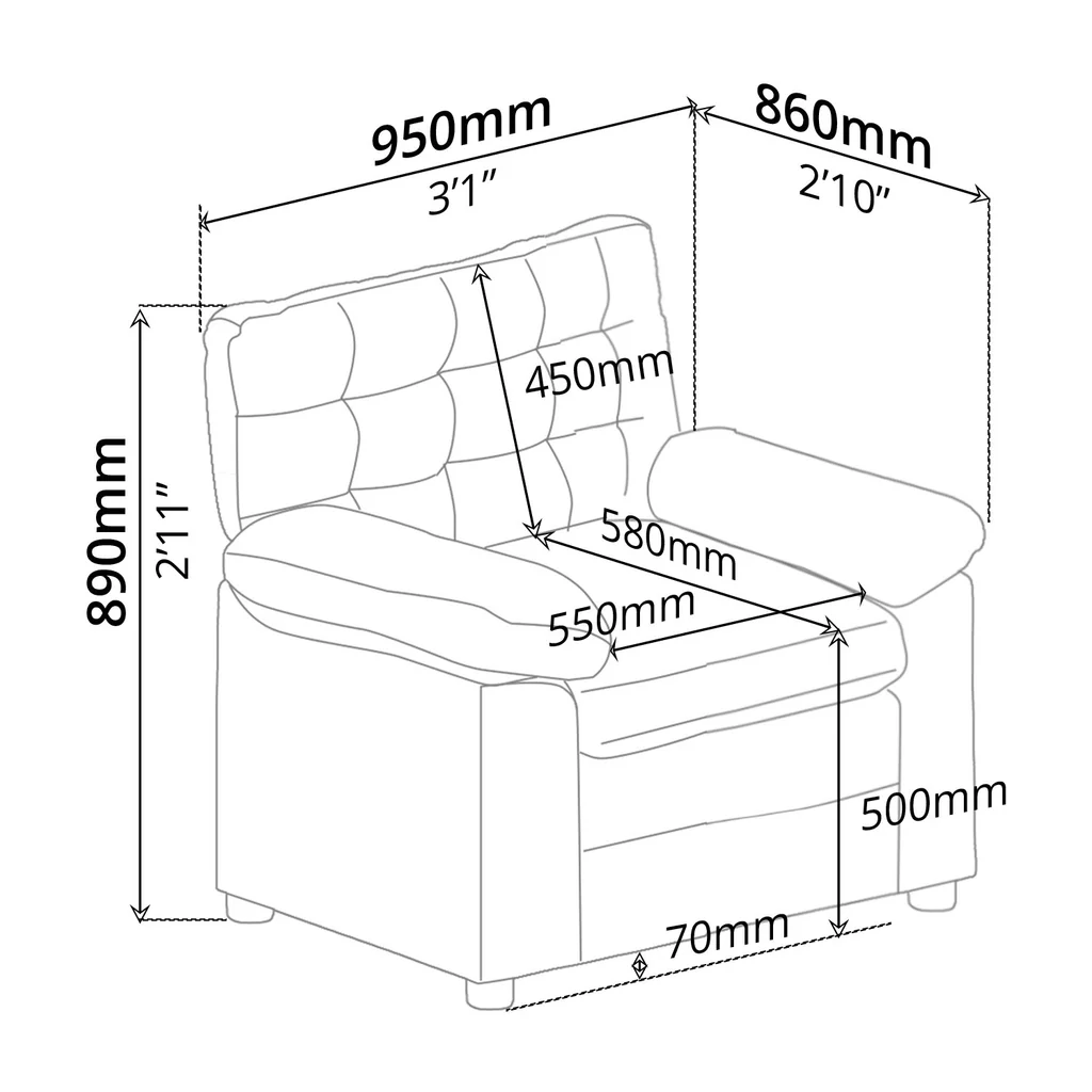 1 Seater Sofa Fabric Brown — image 4