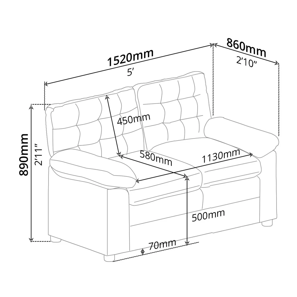 2 Seater Sofa Fabric Brown — image 4