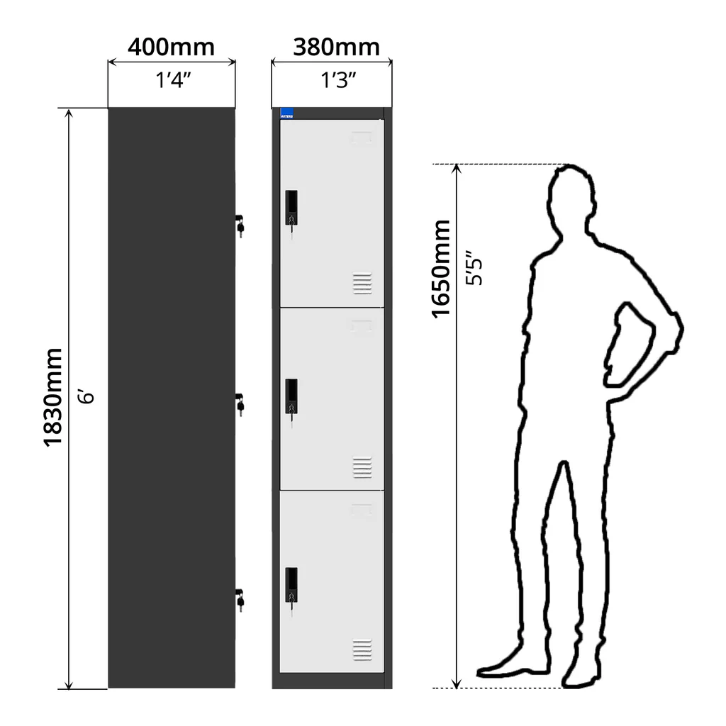Steel Locker 3 Comp with Lock — image 4