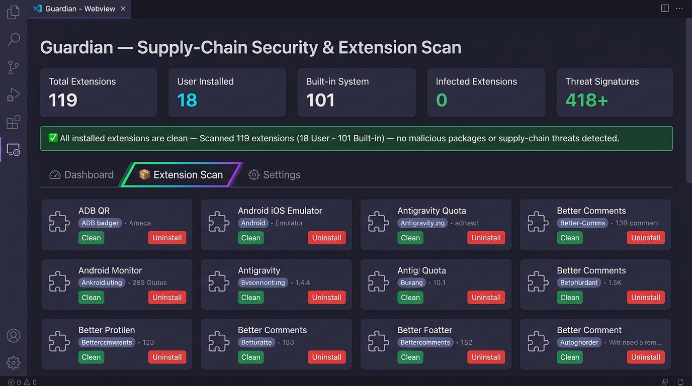 Tab 2 Extension Scan Dashboard