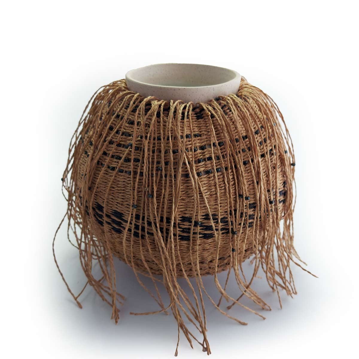 ClayWeave - Black and Tan Beaded Vessel