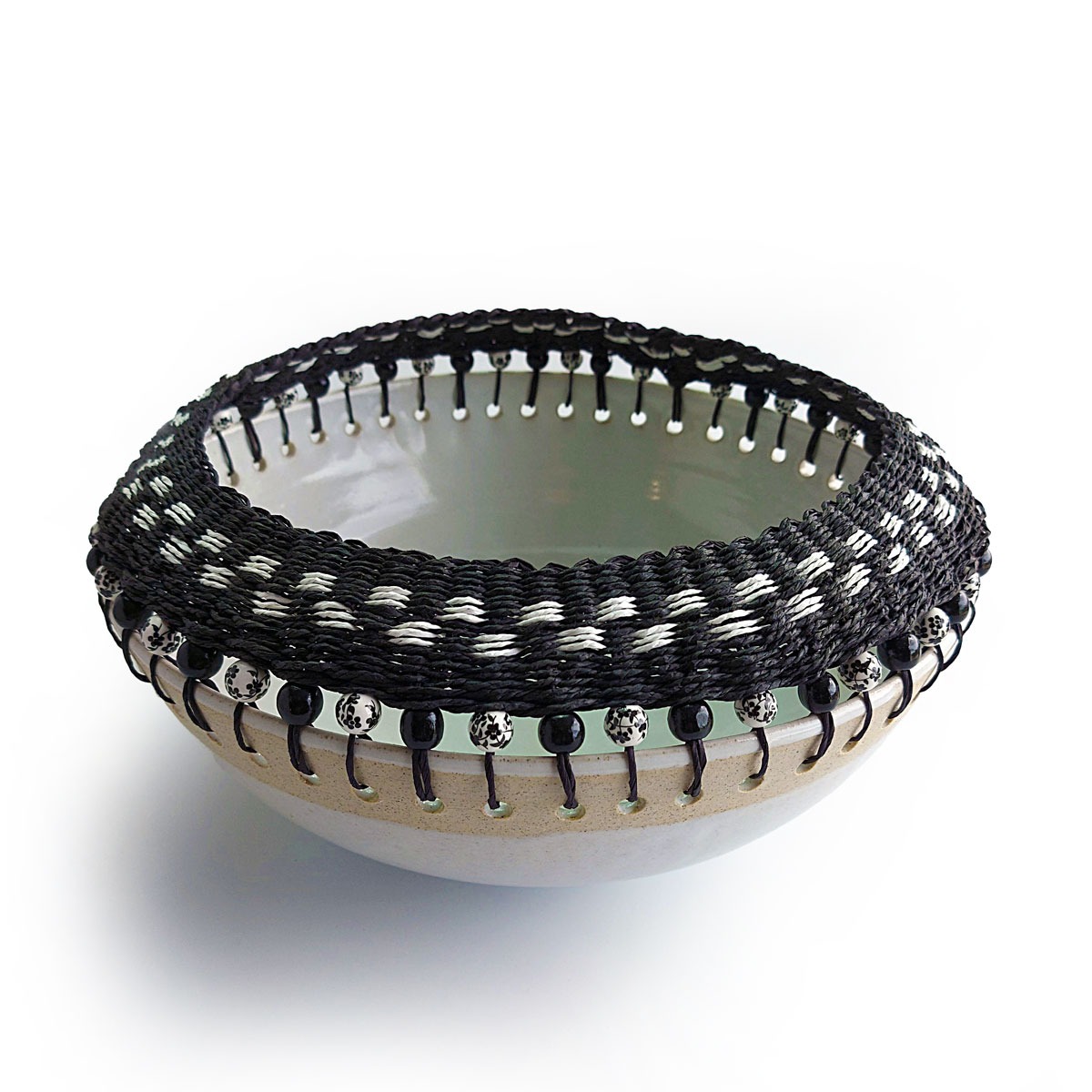 ClayWeave - Large Black and White Beaded Bowl