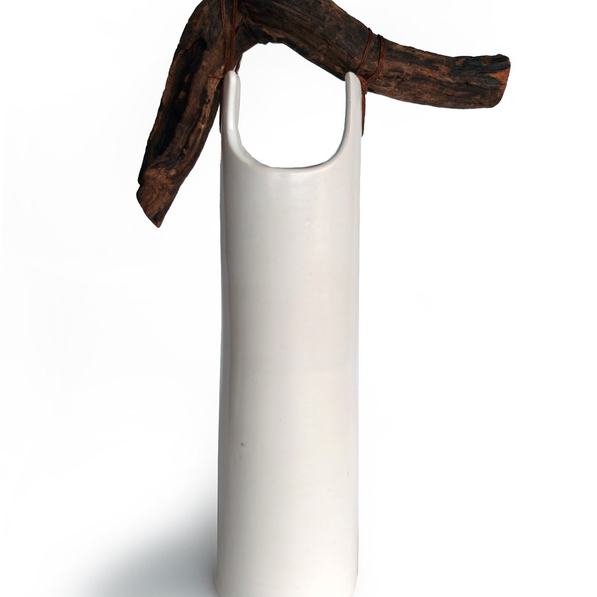 ClayWeave - Tall White Vessel with Driftwood