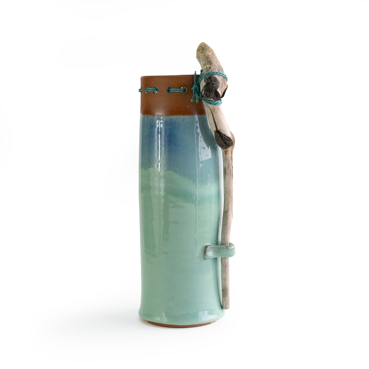 Turquoise and Jade Terracotta with Driftwood