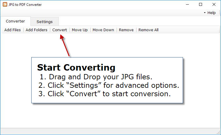 Screenshot of JPG to PDF Converter interface