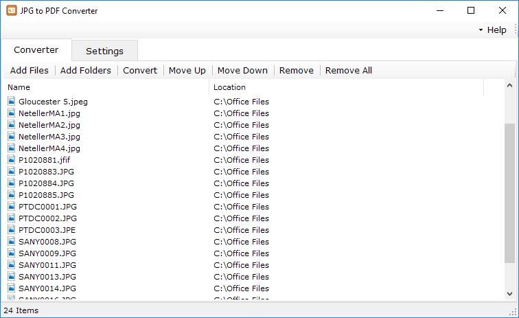 JPG to PDF Converter Files Selected