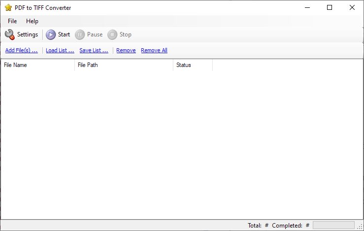 Screenshot of PDF to TIFF Converter interface