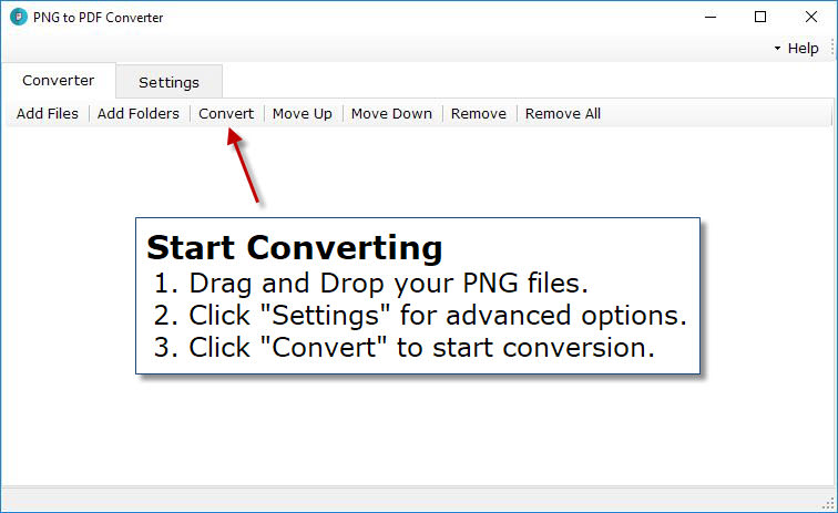 Screenshot of PNG to PDF Converter interface