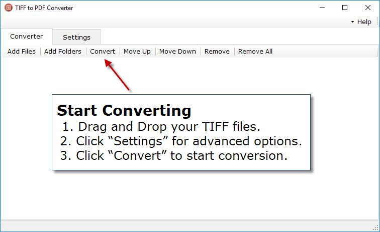 Screenshot of TIFF to PDF Converter interface
