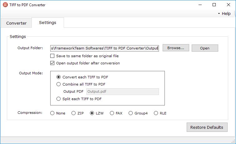 TIFF to PDF Converter Settings