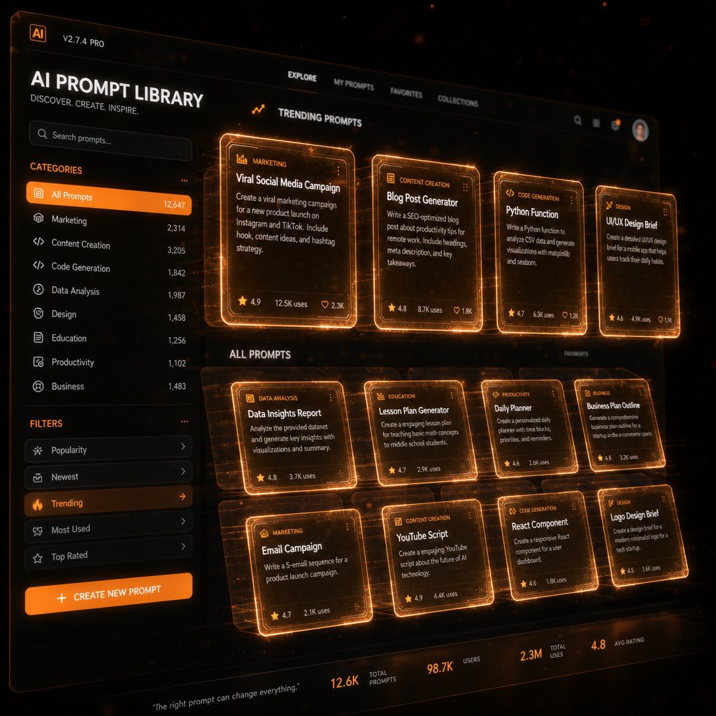 Promptaholics AI Prompt Library Interface