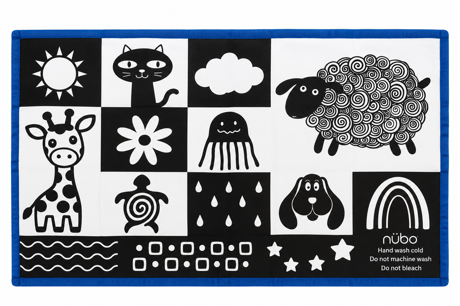 Black and white high-contrast side of Nubokind Sensory Adventure Mat