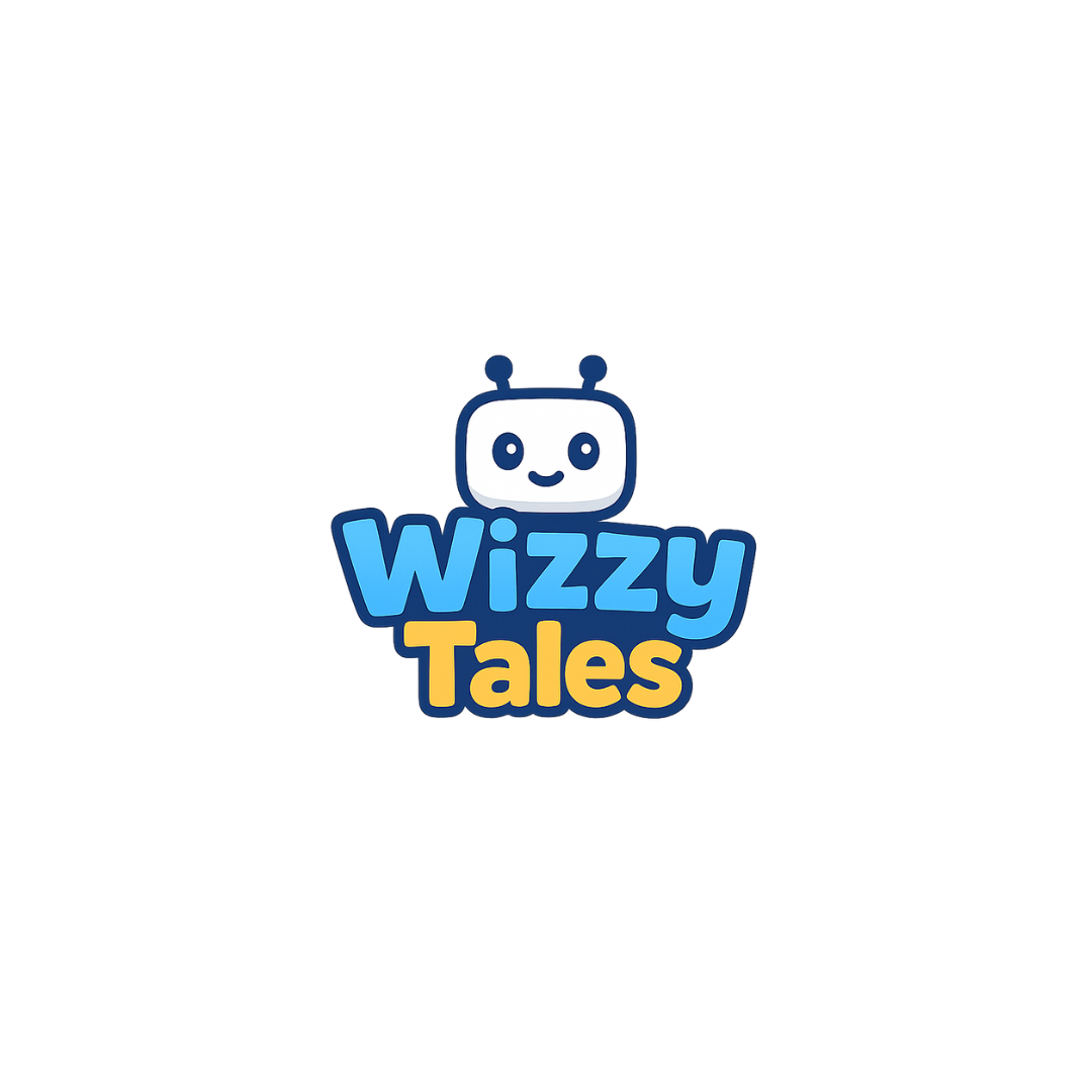 Wizzy Tales AI App Logo on Dark Turquoise Background