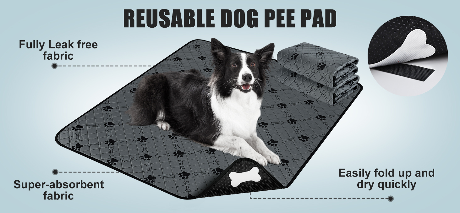 Waterproof Dog Food Mat Non-Slip - Pack of 2 Dog Bowl Mat Absorbent Pet  Feeding Mats Washable Pee Pads for Puppies Cats, Solid Grey 35.4 X 23.6