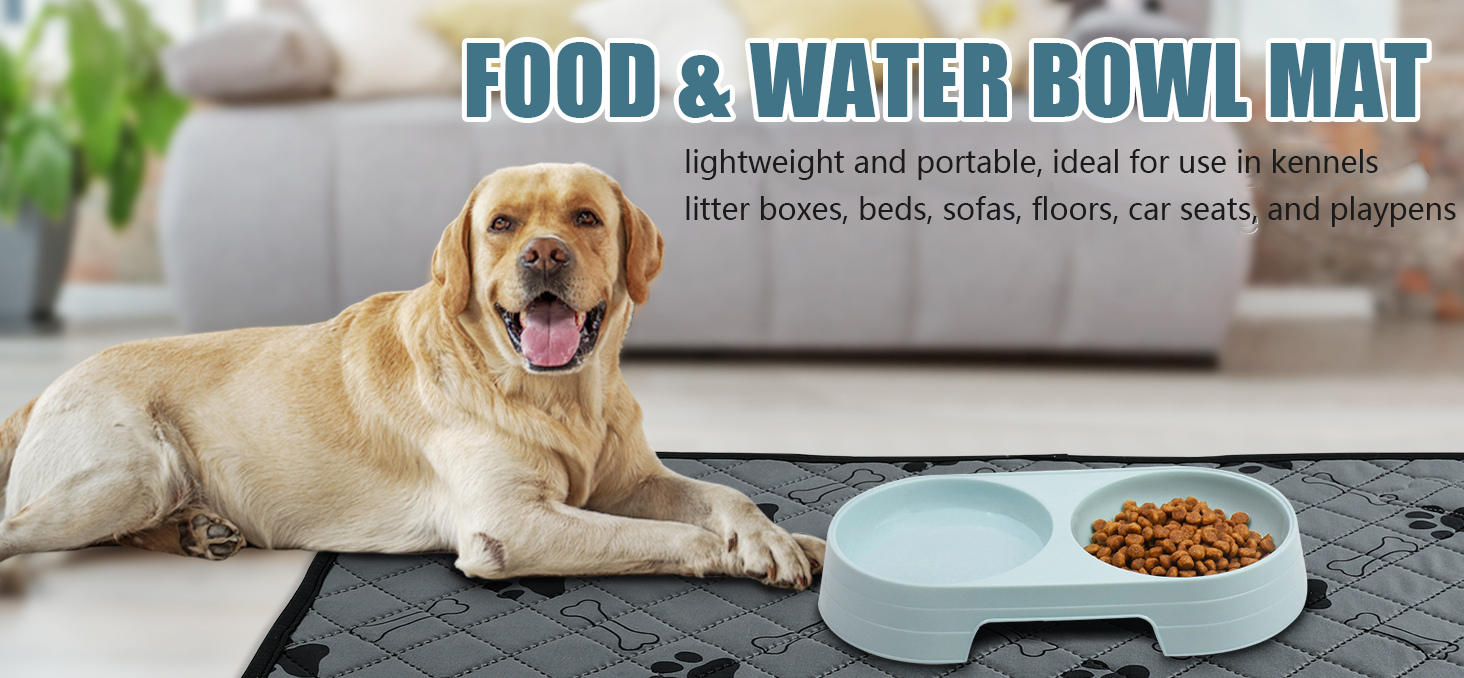 Waterproof Dog Food Mat Non-Slip - Pack of 2 Dog Bowl Mat Absorbent Pet  Feeding Mats Washable Pee Pads for Puppies Cats, Solid Grey 35.4 X 23.6