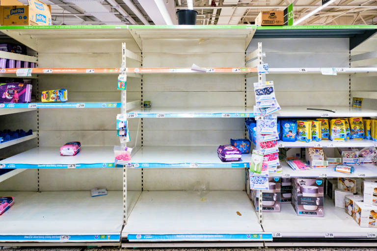 Supermarket shelves during the Coronavirus outbreak, Asda, Bristol, 18th March 2020. Photograph Copyright &copy; Simon Holliday