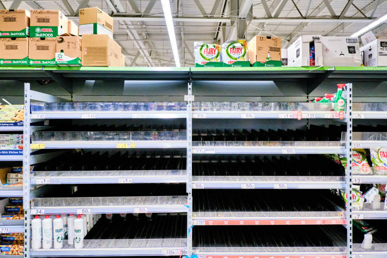 Supermarket shelves during the Coronavirus outbreak, Asda, Bristol, 18th March 2020. Photograph Copyright &copy; Simon Holliday