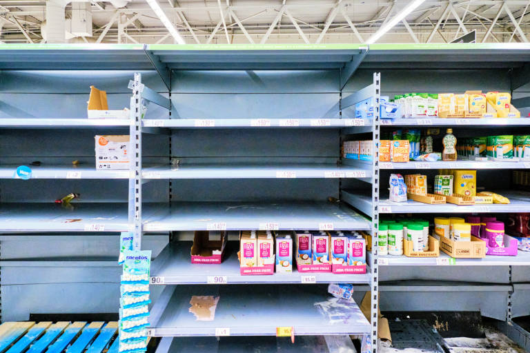 Supermarket shelves during the Coronavirus outbreak, Asda, Bristol, 18th March 2020. Photograph Copyright &copy; Simon Holliday