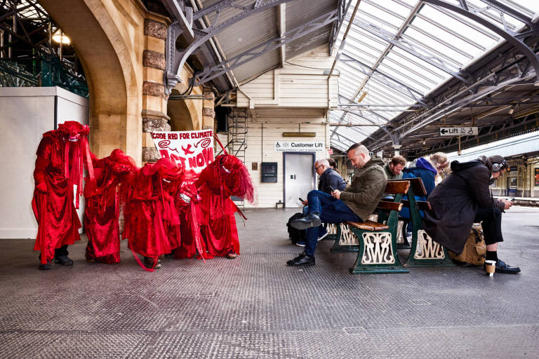 Red Rebel Brigade&#039;s Relay to COP26, Bristol, October 2021. Photograph Copyright &copy; Simon Holliday