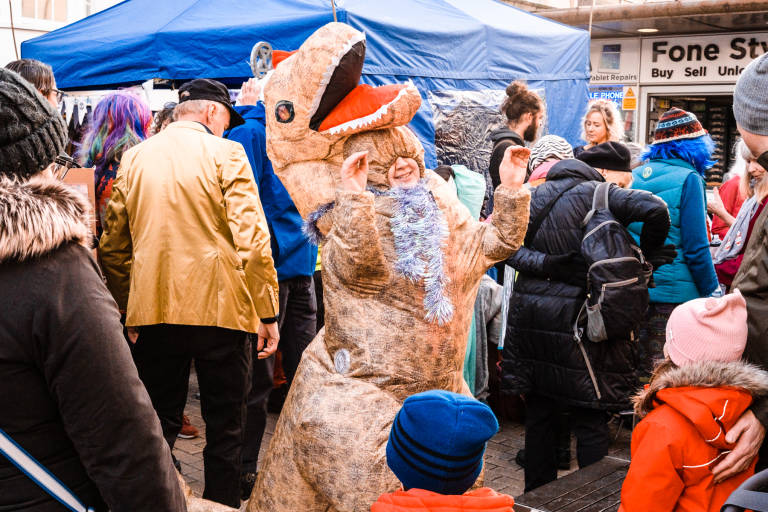 Extinction Rebellion Civil Disco-bedience, Broadmead, Bristol, December 2019. Photograph Copyright &copy; Simon Holliday