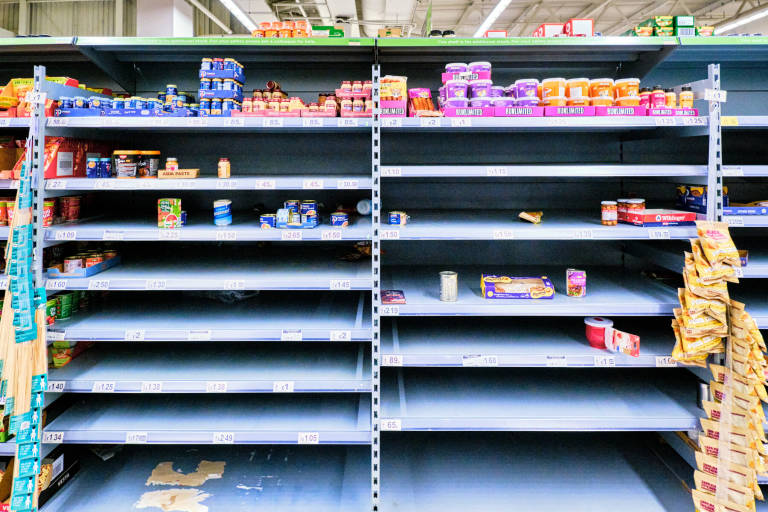 Supermarket shelves during the Coronavirus outbreak, Asda, Bristol, 18th March 2020. Photograph Copyright &copy; Simon Holliday