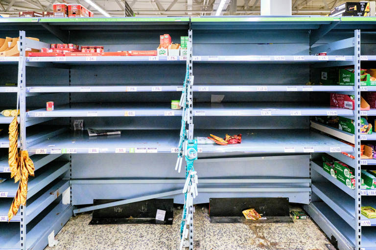 Supermarket shelves during the Coronavirus outbreak, Asda, Bristol, 18th March 2020. Photograph Copyright &copy; Simon Holliday