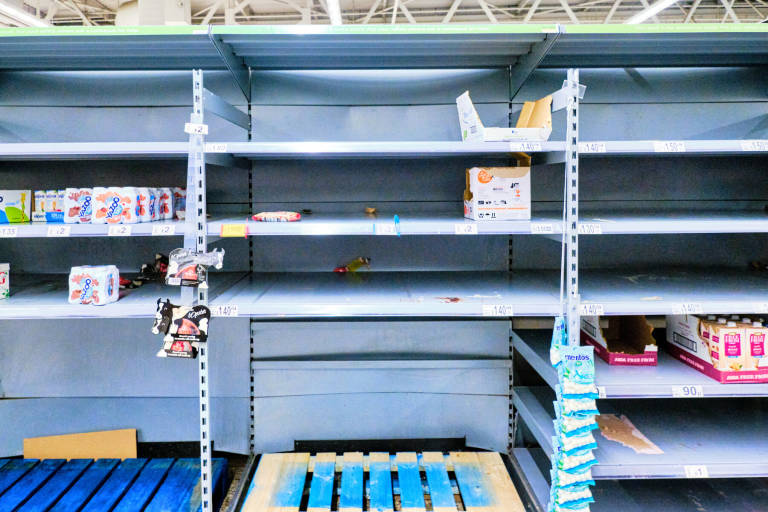 Supermarket shelves during the Coronavirus outbreak, Asda, Bristol, 18th March 2020. Photograph Copyright &copy; Simon Holliday