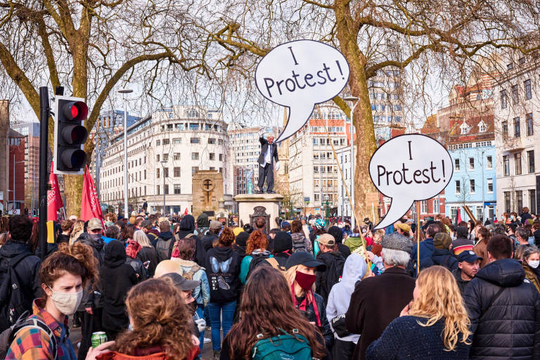 &quot;Kill The Bill&quot; protest, Bristol, March 21st 2021. Photograph Copyright &copy; Simon Holliday