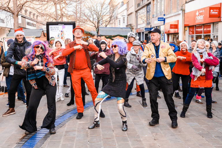 Extinction Rebellion Civil Disco-bedience, Broadmead, Bristol, December 2019. Photograph Copyright &copy; Simon Holliday