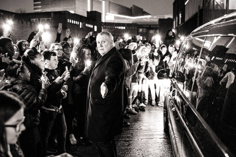 Expectant crowd as Stormzy&#039;s car pulls up. HMV, Bristol, January 2020. Photograph Copyright &copy; Simon Holliday
