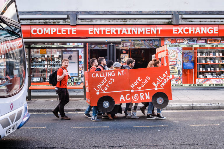 &quot;Take Back Our Buses&quot; protest, Broadmead, Bristol, January 2020. Photograph Copyright &copy; Simon Holliday