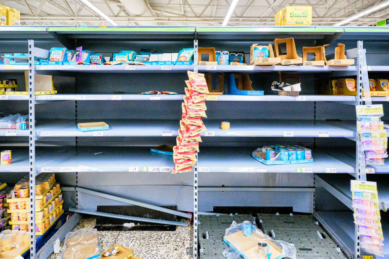 Supermarket shelves during the Coronavirus outbreak, Asda, Bristol, 18th March 2020. Photograph Copyright &copy; Simon Holliday