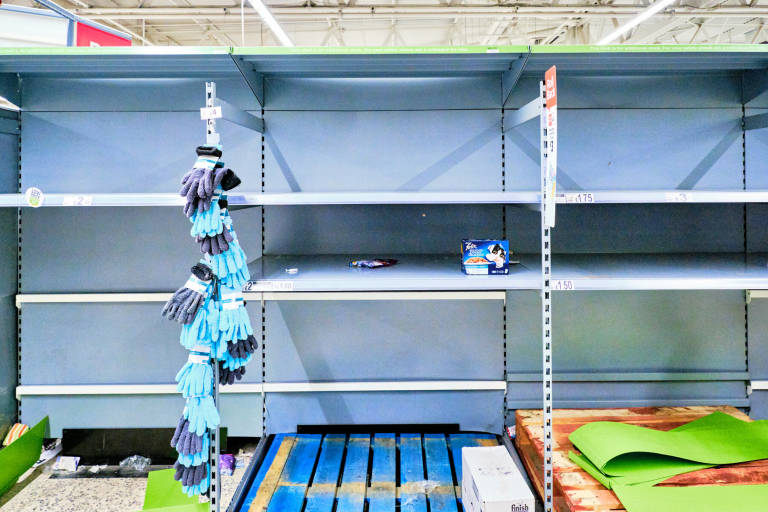 Supermarket shelves during the Coronavirus outbreak, Asda, Bristol, 18th March 2020. Photograph Copyright &copy; Simon Holliday
