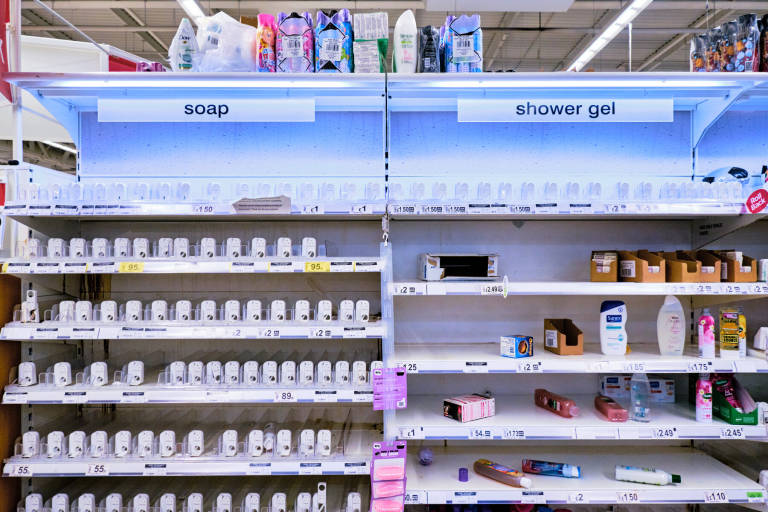 Supermarket shelves during the Coronavirus outbreak, Asda, Bristol, 18th March 2020. Photograph Copyright &copy; Simon Holliday