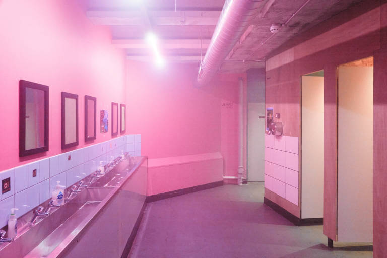 Toilet at Strange Brew with some stray stage fog after Lucrecia Dalt&#039;s performance, Bristol, October 2021. Photograph Copyright &copy; Simon Holliday