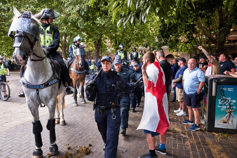 Far-right anti-immigration protest and counter-protest, Bristol, August 2024. Photograph Copyright &copy; Simon Holliday