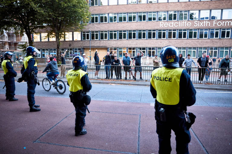 Far-right anti-immigration protest and counter-protest, Bristol, August 2024. Photograph Copyright &copy; Simon Holliday