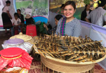 Các gian hàng giới thiệu sản vật tại lễ hội rằm tháng ba Minh Hóa.